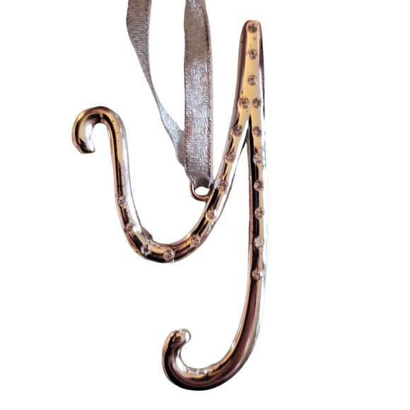 Harvey Lewis Initial Letter Y Swarovski Crystal Silver Monogram Ornament - Picture 1 of 4